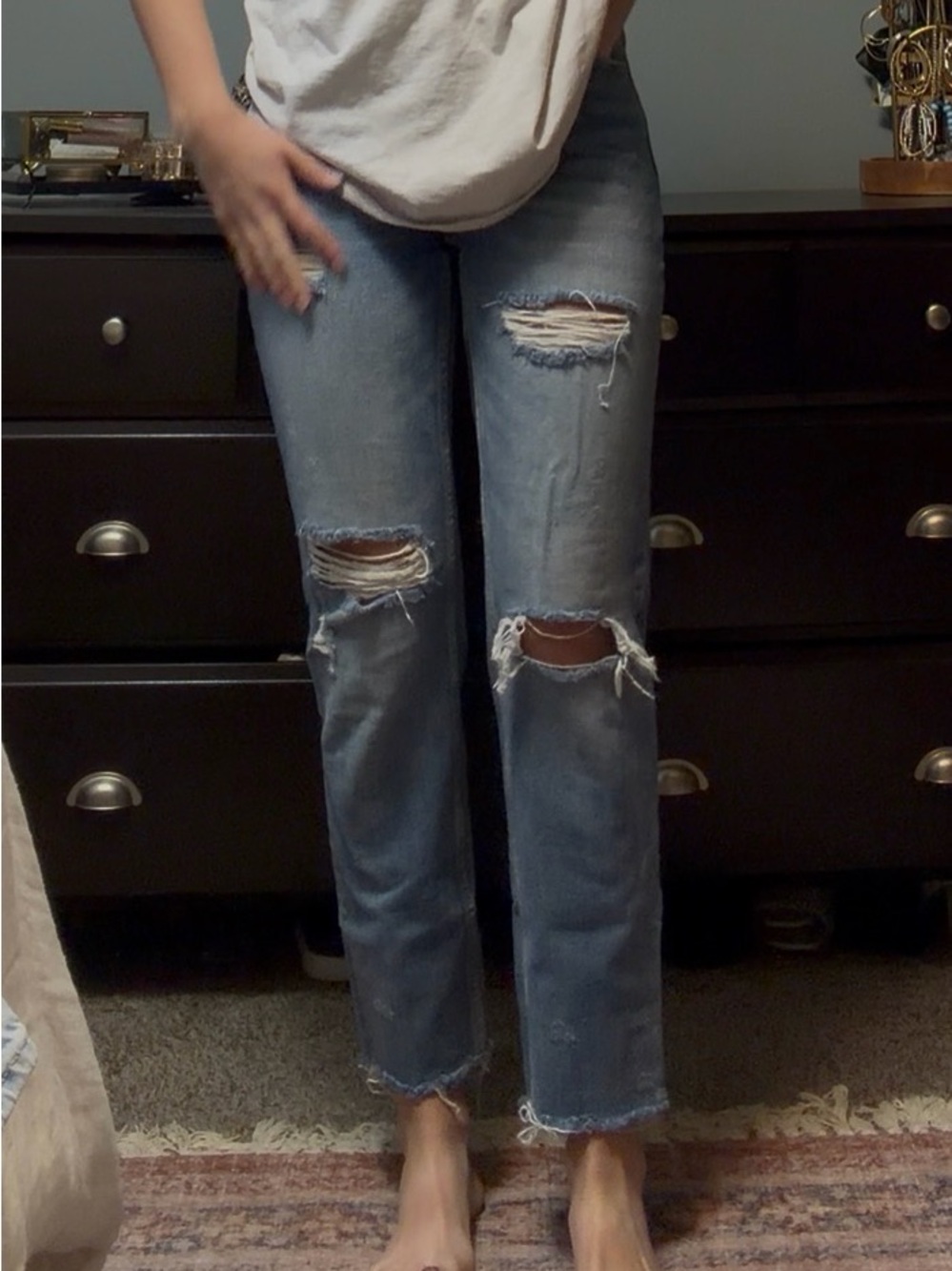 Flying Monkey Light Blue Distressed Straight-Leg Jeans